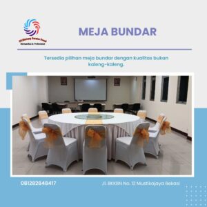 Sewa Meja Bundar Atau Round Table Jumbo Cover Gold Jakarta
