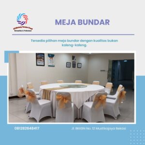 Sewa Meja Bundar Atau Round Table Jumbo Cover Gold Jakarta