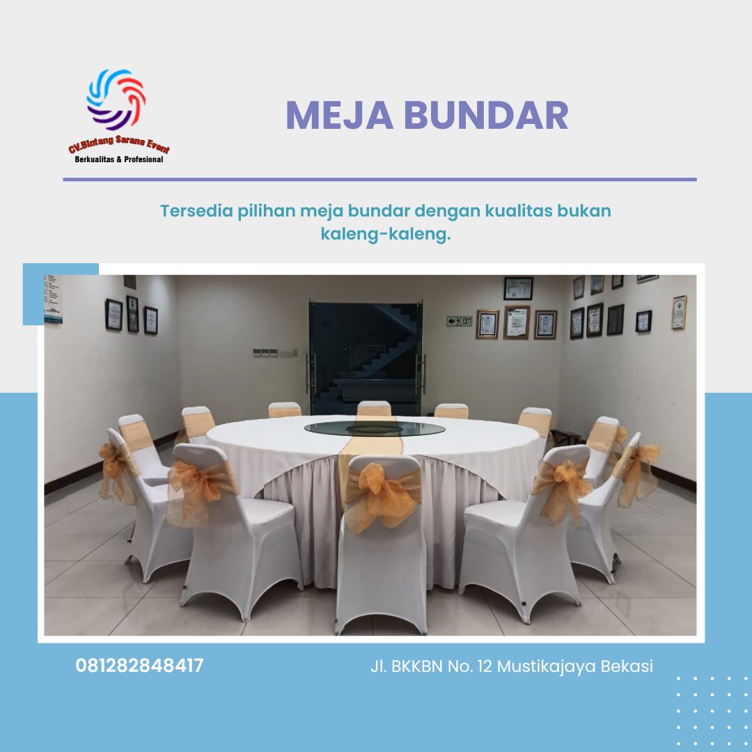 Sewa Meja Bundar Atau Round Table Jumbo Cover Gold Jakarta