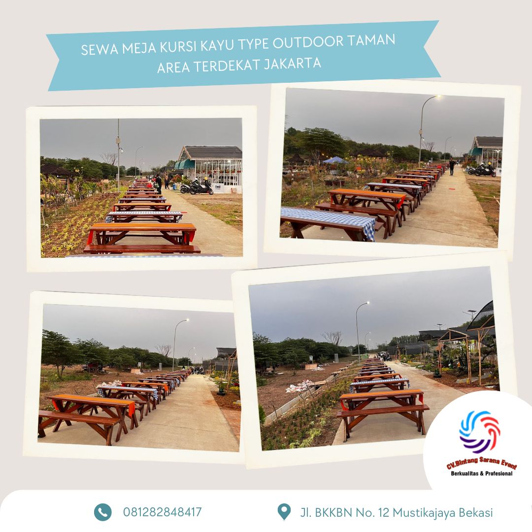 Sewa Meja Kursi Kayu Type Outdoor Taman Area Terdekat Jakarta