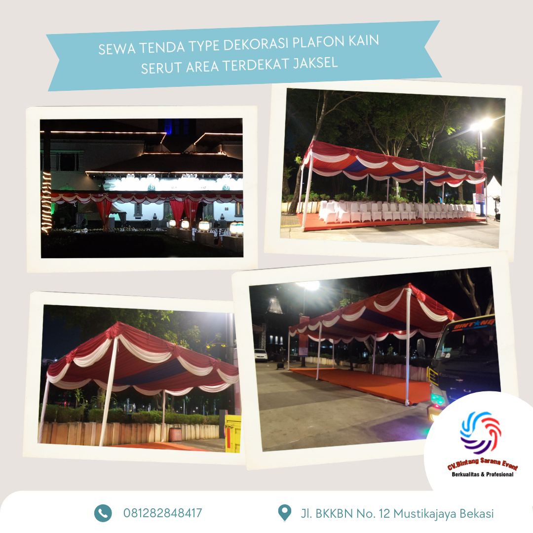 Sewa Tenda Type Dekorasi Plafon Kain Serut Area Terdekat Jaksel