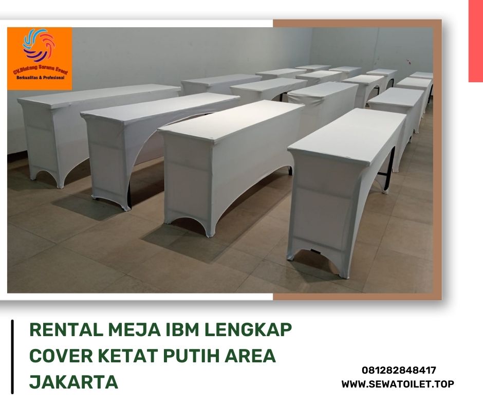 Rental Meja IBM Lengkap Cover Ketat Putih Area Jakarta
