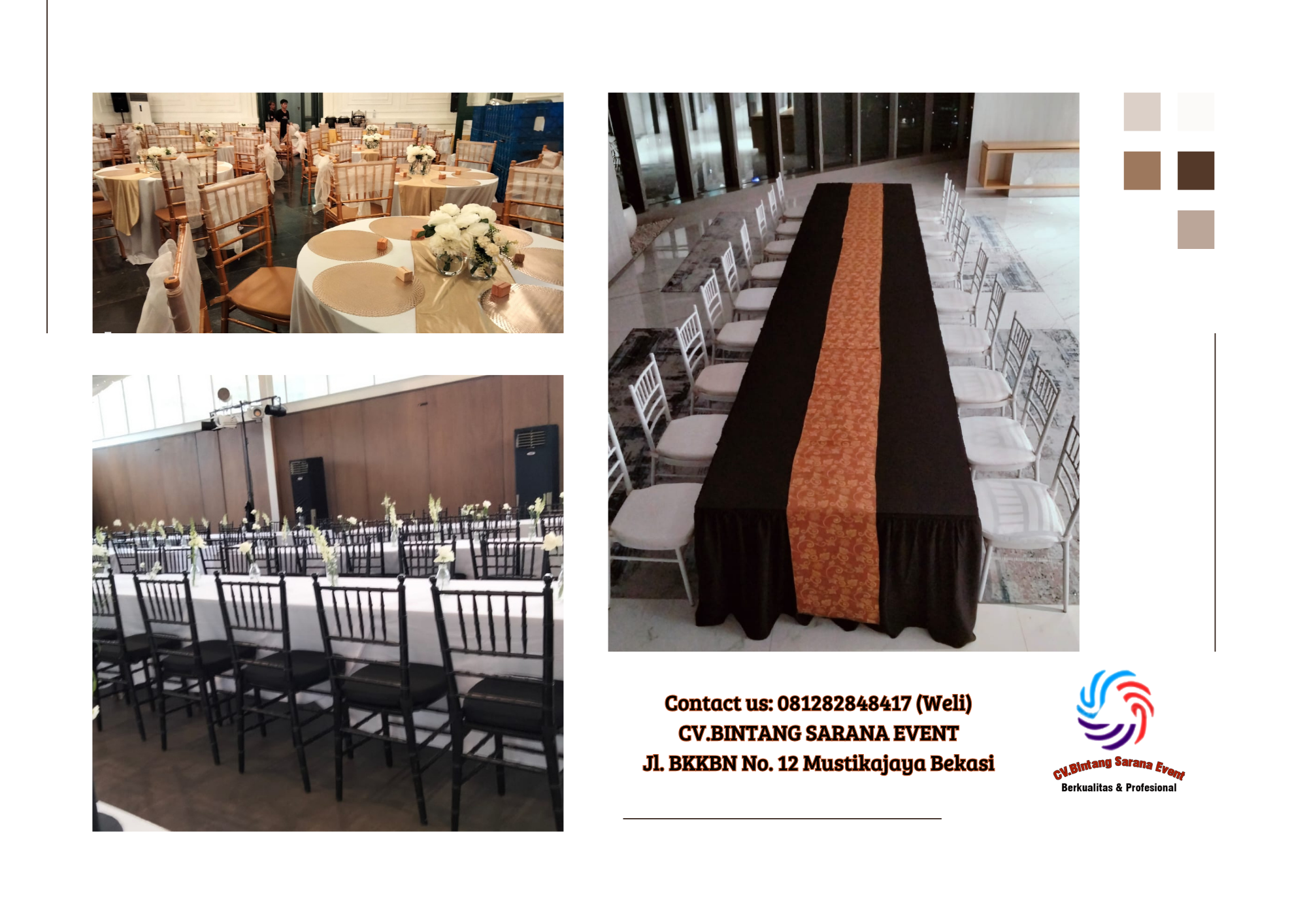 Rental Kursi Tiffany VIP Hitam, Putih, Gold Kayu Area Jakarta