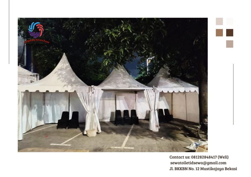Sewa Tenda Bazar Sarnafil Atap Kerucut Putih di Jakarta