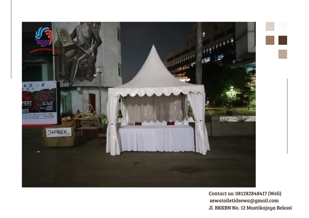 Sewa Tenda Bazar Sarnafil Atap Kerucut Putih di Jakarta