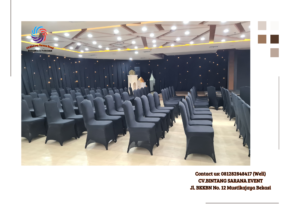 Jasa Sewa Tirai Lotto Hitam Dan Meja Bundar Cover hitam di Jakarta