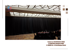 Jasa Sewa Tirai Lotto Hitam Dan Meja Bundar Cover hitam di Jakarta