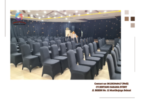 Jasa Sewa Tirai Lotto Hitam Dan Meja Bundar Cover hitam di Jakarta