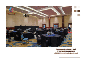 Sewa Meja Bulat Cover Hitam Event Senayan City Jakarta