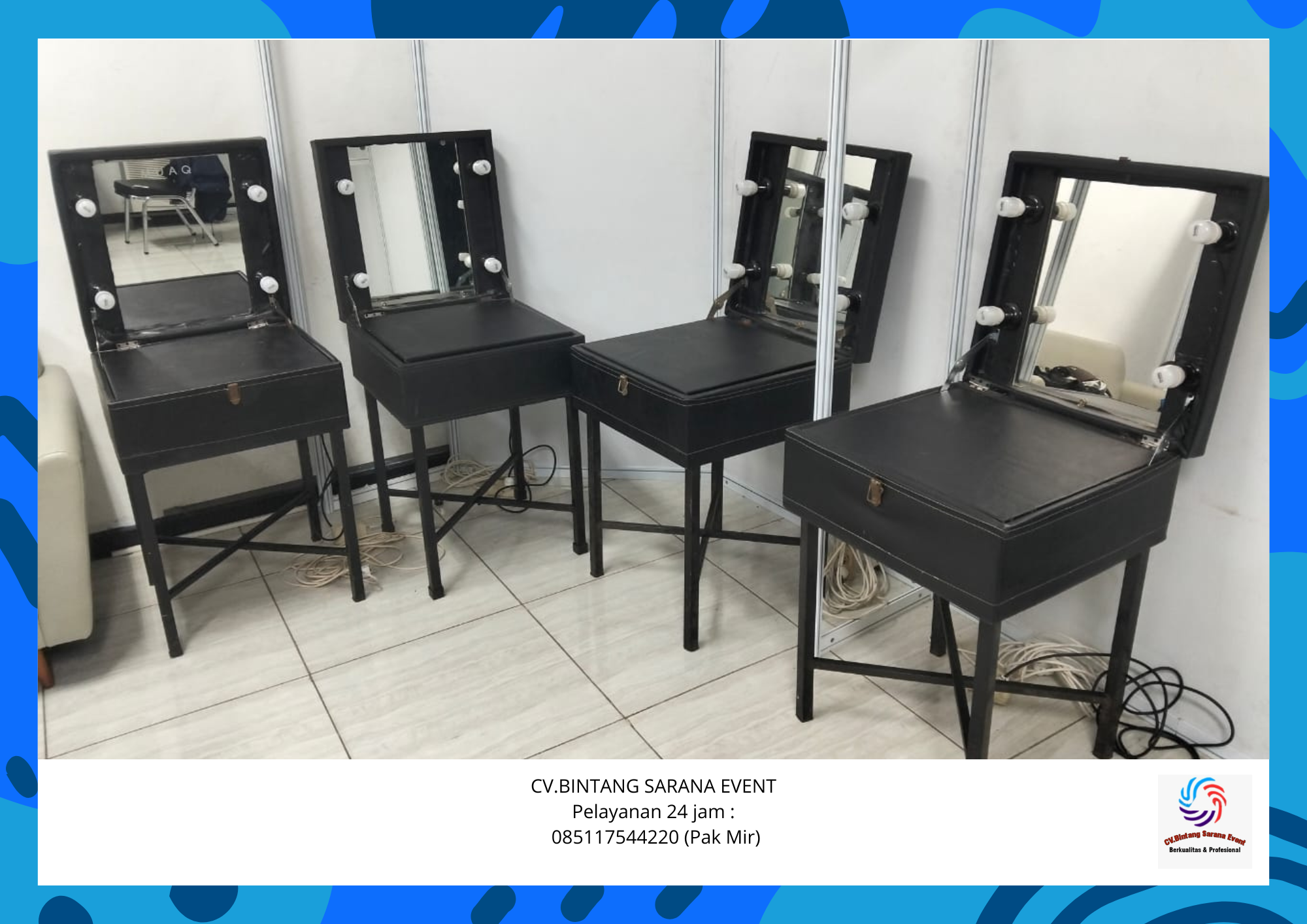 Rental Meja Kaca Rias Portable Hitam Area Jakarta