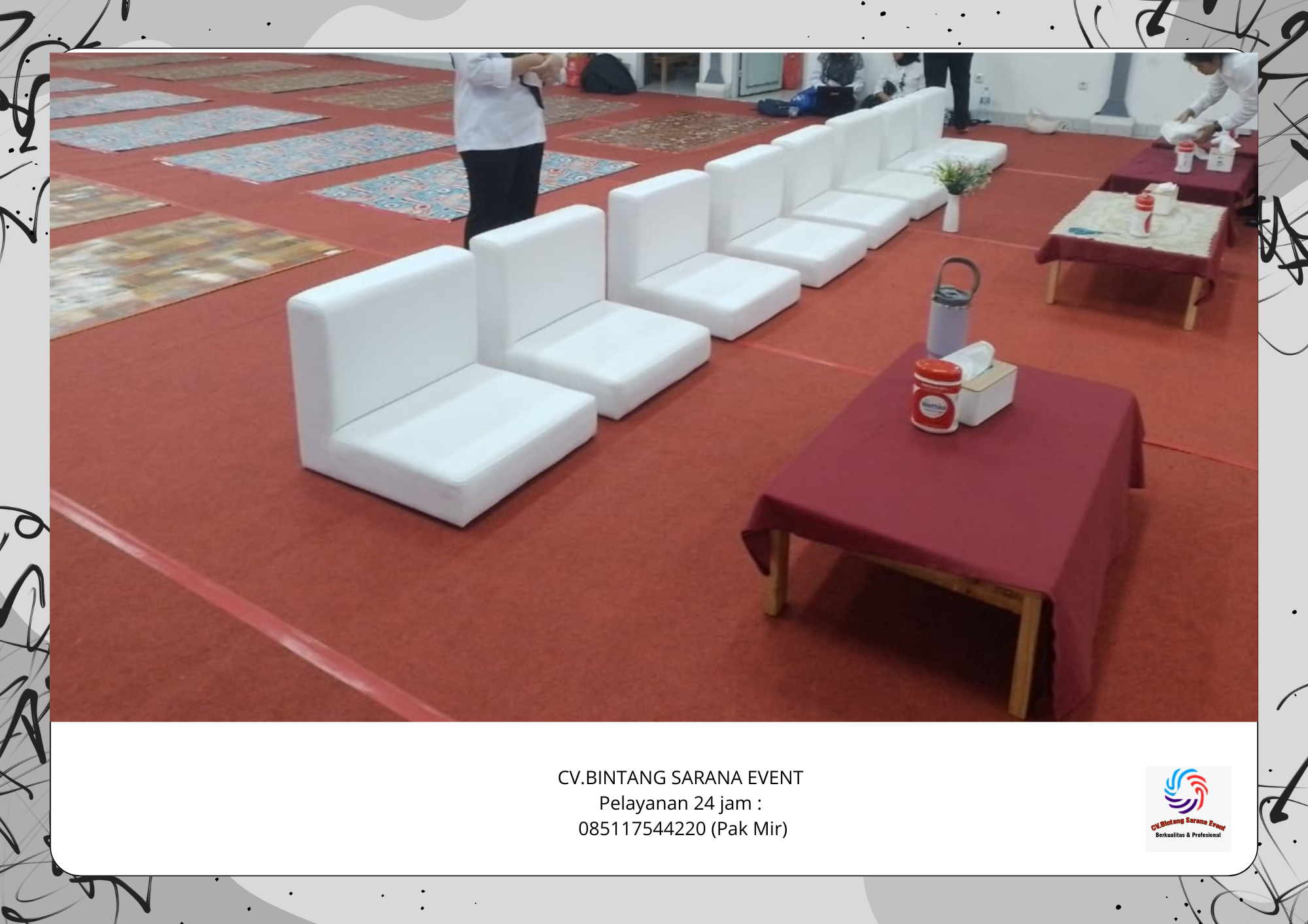Sewa Sofa Putih Type Lesehan Dan Meja Kaca Vip Jakarta