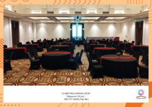Rental round table Cover taplak Meja hitam Runner Merah Bogor