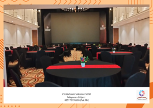 Rental round table Cover taplak Meja hitam Runner Merah Bogor