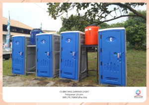 Rental toilet portable panggung Melaminto putih Dan Backdrop Cikarang