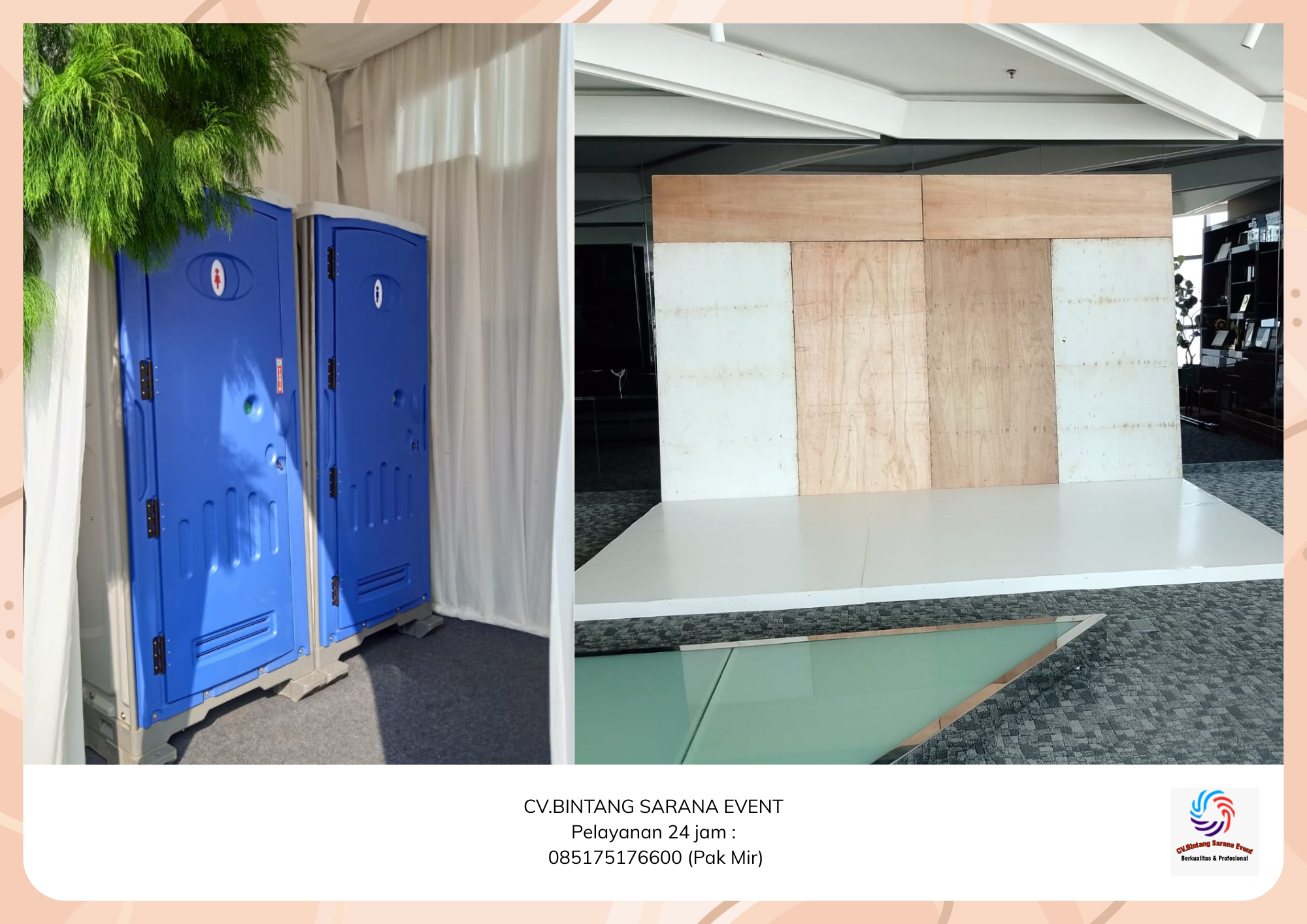 Rental toilet portable panggung Melaminto putih Dan Backdrop Cikarang Rental toilet portable panggung Melaminto putih Dan Backdrop Cikarang