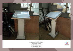 Sewa Podium putih frame stainless Dan Toilet portable Area jakarta