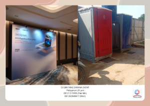 Sewa toilet portable dan backdrop customize area jakarta
