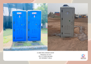 Sewa toilet portable dan backdrop customize area jakarta