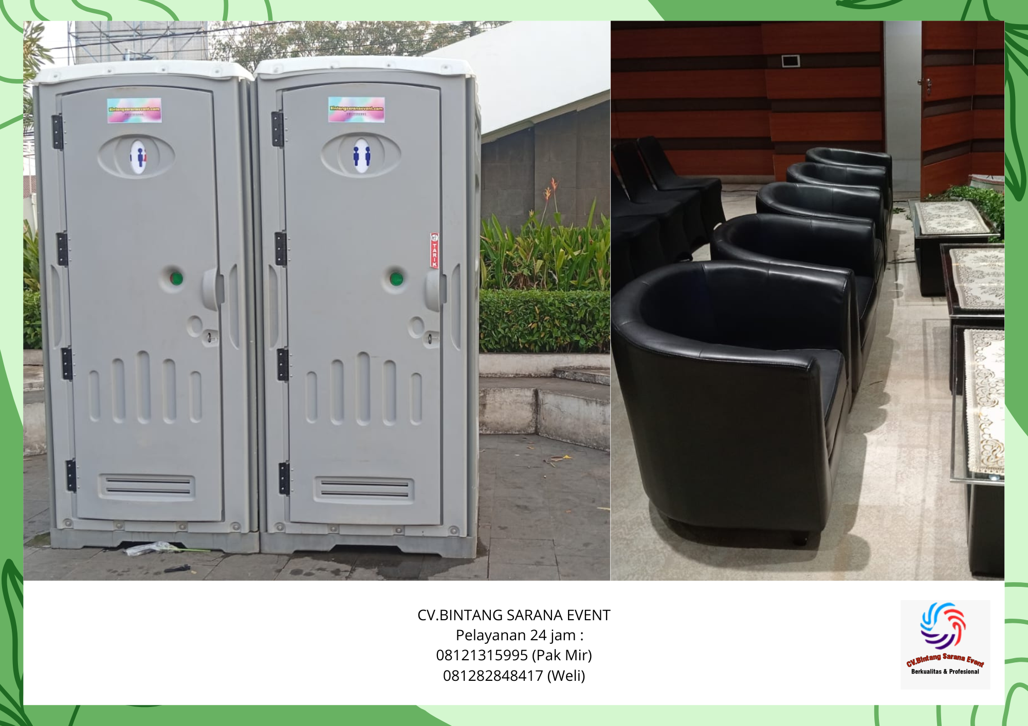 Rental Sofa Oval Hitam Dan Toilet Portable Siap Kirim Area Depok