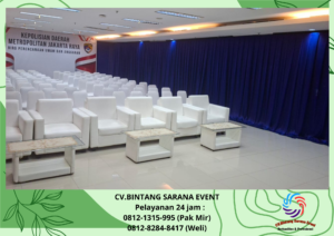 Rental tirai BIru Dan Sofa Vip Kursi Cover Putih Jakarta Selatan