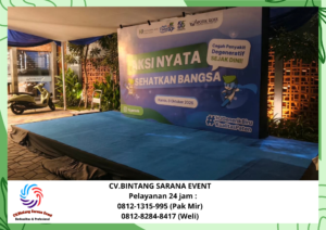 Sewa meja Bulat Cover hitam Dan panggung Bekasi