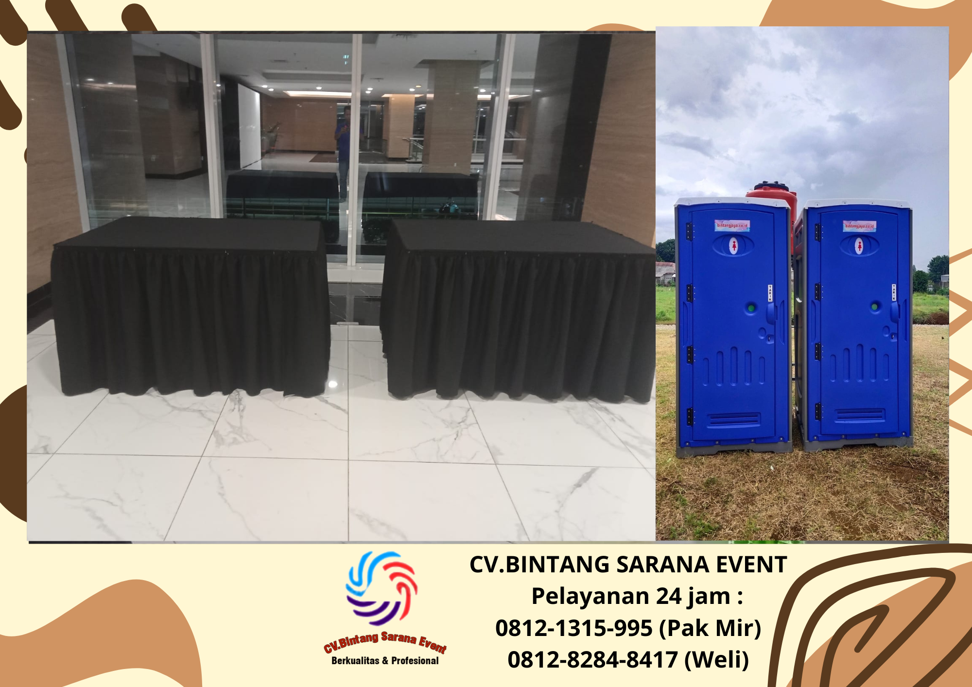 Jasa Sewa Toilet Portable Dan Meja Kotak Skirting Hitam Jakarta 08121315995