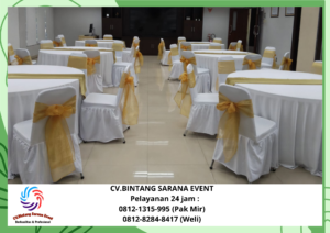 Sewa Meja bulat tebar putih runer gold Cakung 08121315995