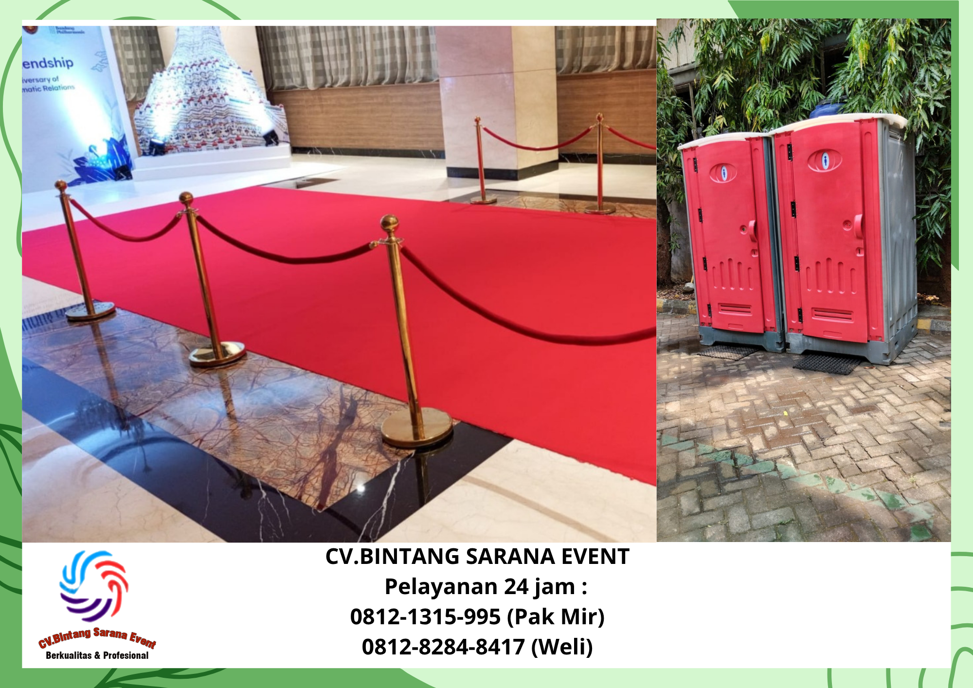 Rental Toilet Portable Tiang Antrian VIP Tali Bludru Merah