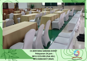 Sewa cover meja gold dan kursi Futura cover putih jakarta